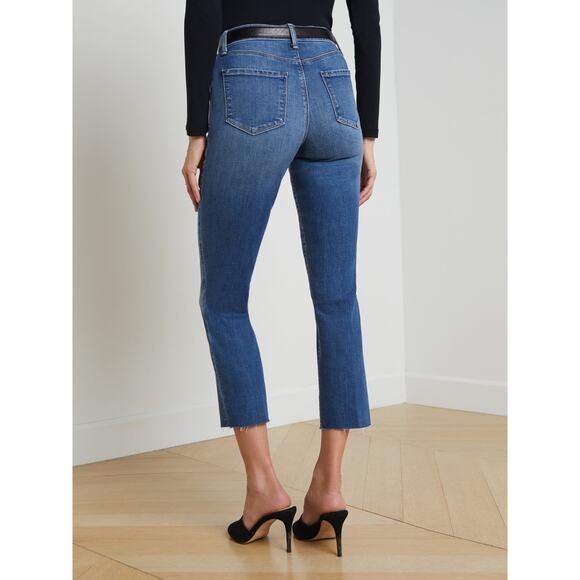 L’Agence Sada Slim Leg Cropped High Rise Raw Hem Denim Blue Jeans Size 24 - Picture 2 of 11